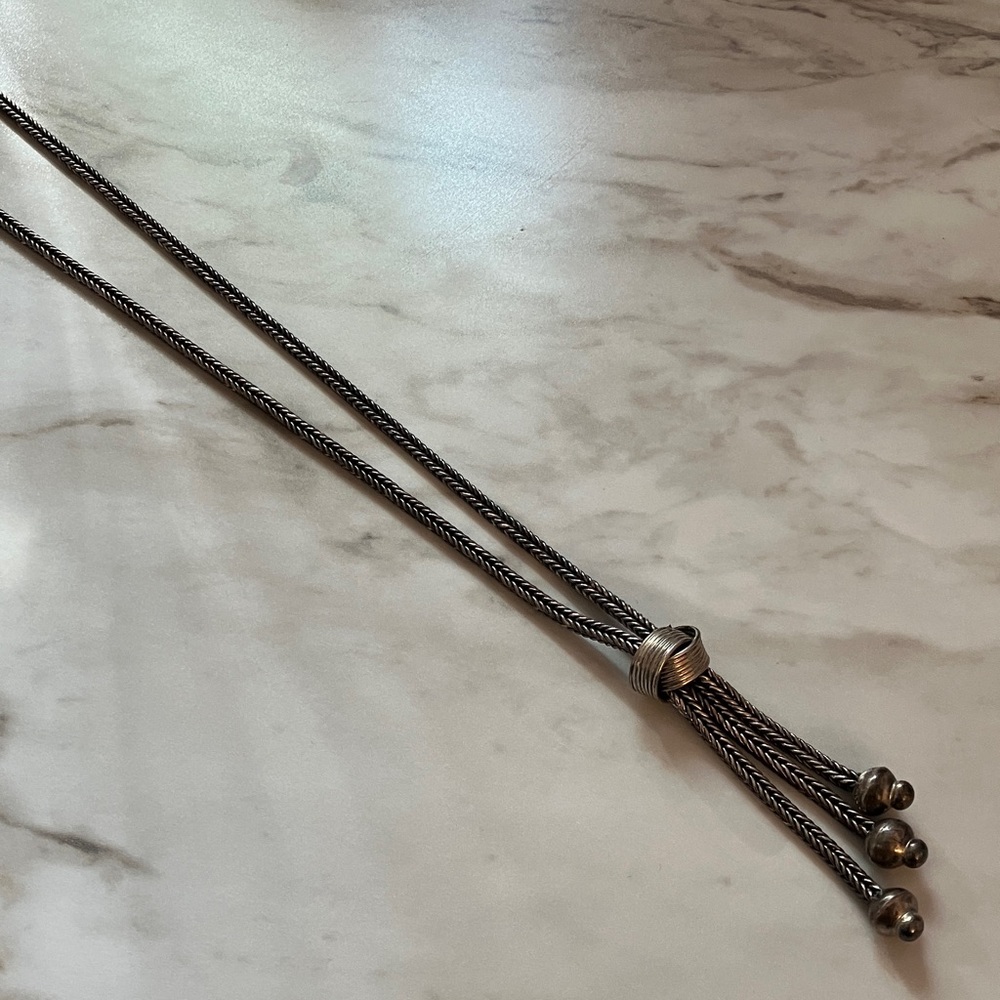 Solid Sterling Foxtail Lariat Style Necklace - image 3